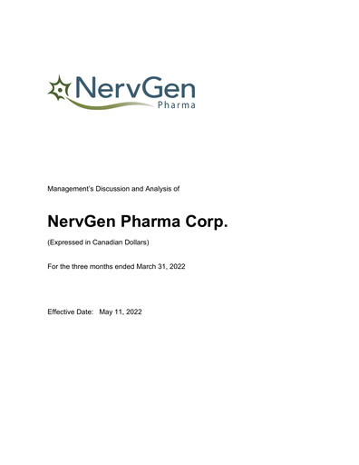 Miniature NervGen Pharma Rapport trimestriel 2022-q1
