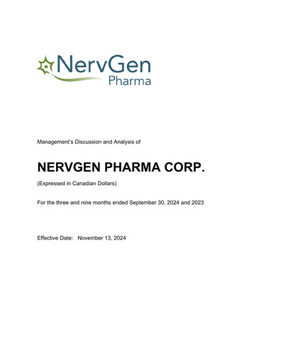 Miniature NervGen Pharma Rapport trimestriel 2024-q3