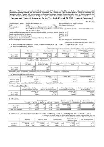 Thumbnail Nisshin Seifun Group
 Financial Report 2017