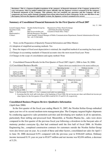Thumbnail Nisshin Seifun Group
 Quarterly Report 2007-q1
