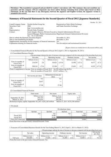 Thumbnail Nisshin Seifun Group
 Quarterly Report 2012-q2
