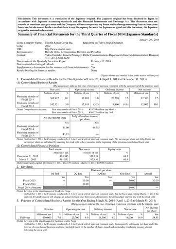 Thumbnail Nisshin Seifun Group
 Quarterly Report 2014-q3