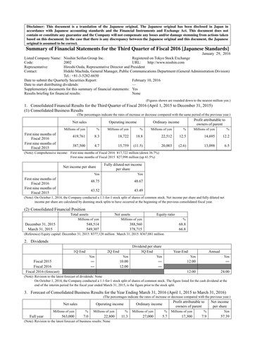 Thumbnail Nisshin Seifun Group
 Quarterly Report 2016-q3
