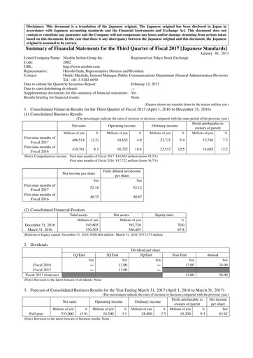 Thumbnail Nisshin Seifun Group
 Quarterly Report 2017-q3
