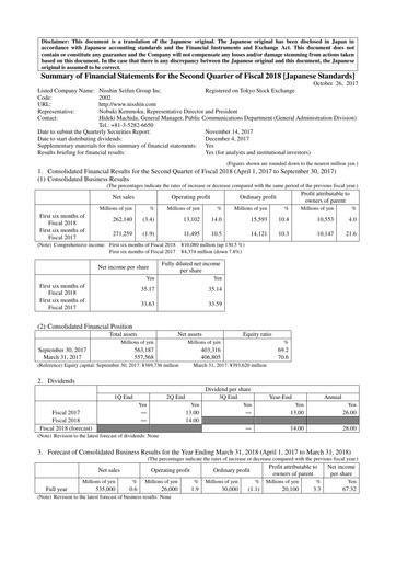 Thumbnail Nisshin Seifun Group
 Quarterly Report 2018-q2