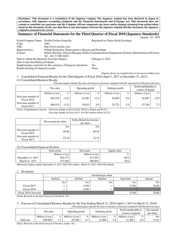 Thumbnail Nisshin Seifun Group
 Quarterly Report 2018-q3