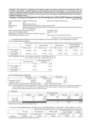 Thumbnail Nisshin Seifun Group
 Quarterly Report 2019-q2