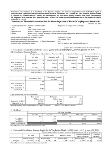 Thumbnail Nisshin Seifun Group
 Quarterly Report 2020-q2
