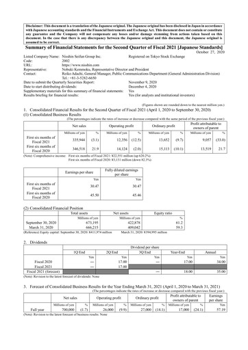 Thumbnail Nisshin Seifun Group
 Quarterly Report 2021-q2