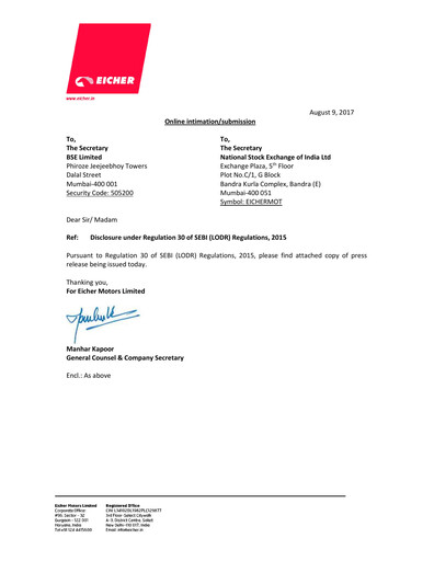 Thumbnail Eicher Motors Quarterly Report 2017-2018-q1