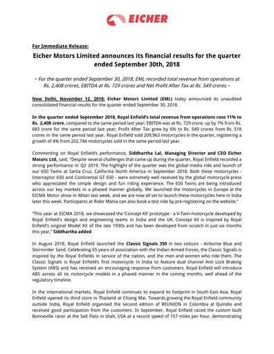 Thumbnail Eicher Motors Quarterly Report 2018-2019-q2