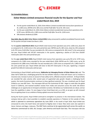 Thumbnail Eicher Motors Quarterly Report 2018-2019-q4