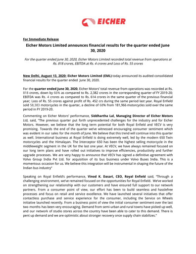 Thumbnail Eicher Motors Quarterly Report 2020-2021-q1