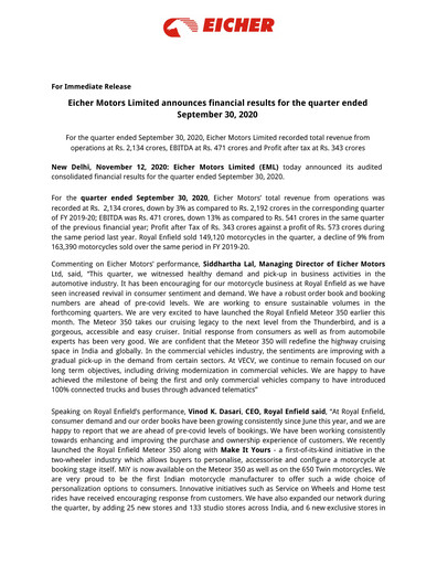 Thumbnail Eicher Motors Quarterly Report 2020-2021-q2
