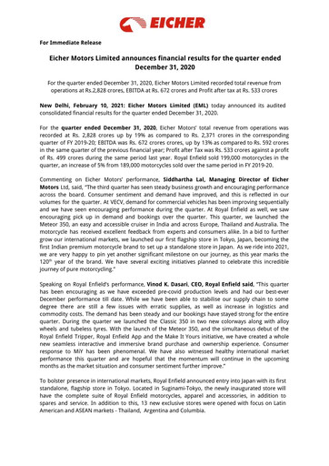 Thumbnail Eicher Motors Quarterly Report 2020-2021-q3