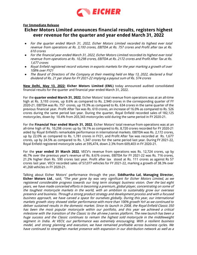 Thumbnail Eicher Motors Quarterly Report 2021-2022-q4