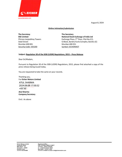 Thumbnail Eicher Motors Quarterly Report 2024-2025-q1