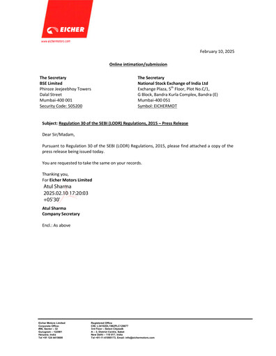 Thumbnail Eicher Motors Quarterly Report 2024-2025-q3