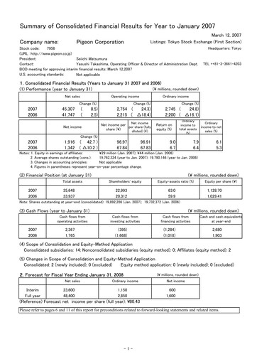 Thumbnail Pigeon Financial Statement fy2007