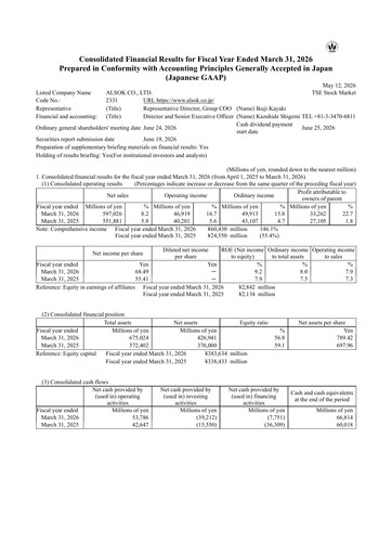 Thumbnail ALSOK Financial Report fy2026