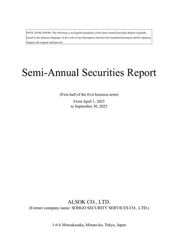 Miniature ALSOK Rapport semestriel 2025-h1