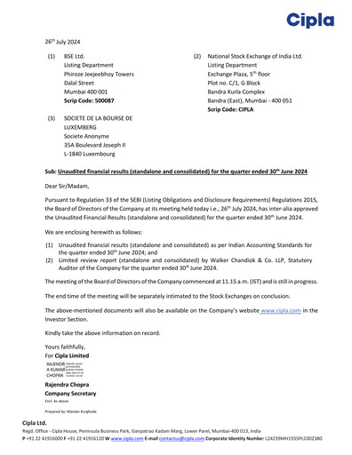 Miniature Cipla Rapport trimestriel 2024-q1