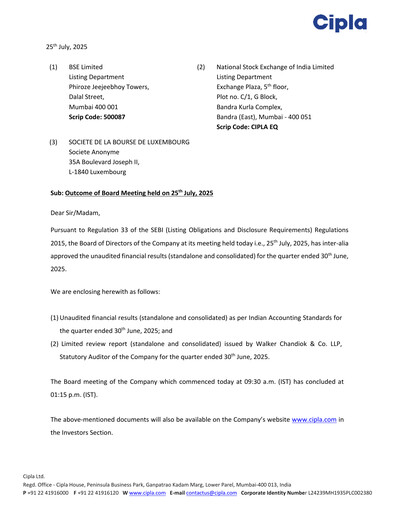 Miniature Cipla Rapport trimestriel 2025-q1