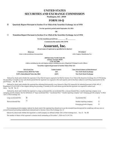 Thumbnail Assurant Quarterly Report 2024-q3