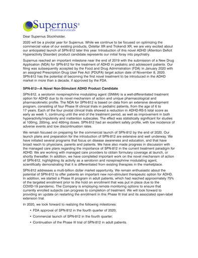 Miniature Supernus Pharmaceuticals
 Rapport annuel 2019