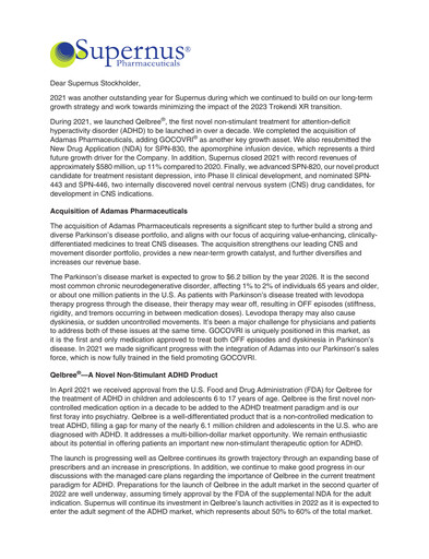 Miniature Supernus Pharmaceuticals
 Rapport annuel 2021