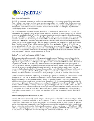 Miniature Supernus Pharmaceuticals
 Rapport annuel 2022