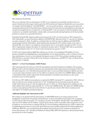 Miniature Supernus Pharmaceuticals
 Rapport annuel 2023