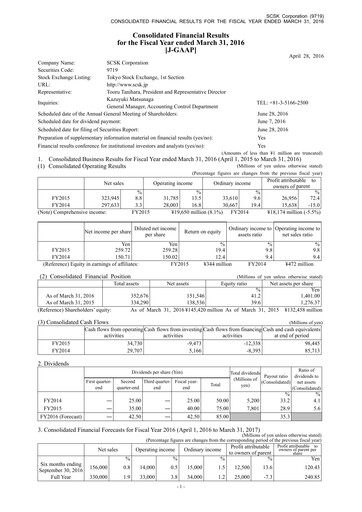 Thumbnail SCSK Corporation
 Financial Statement fy2015