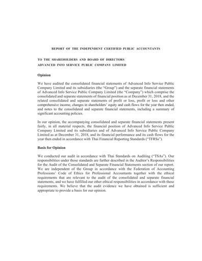 Thumbnail Advanced Info Service (AIS) Financial Statement 2018