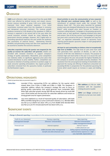 Thumbnail Advanced Info Service (AIS) Quarterly Report 2009-q1