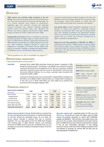 Thumbnail Advanced Info Service (AIS) Quarterly Report 2009-q3