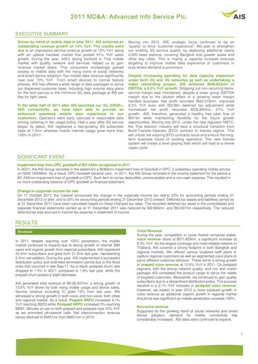 Thumbnail Advanced Info Service (AIS) Quarterly Report 2011-q4