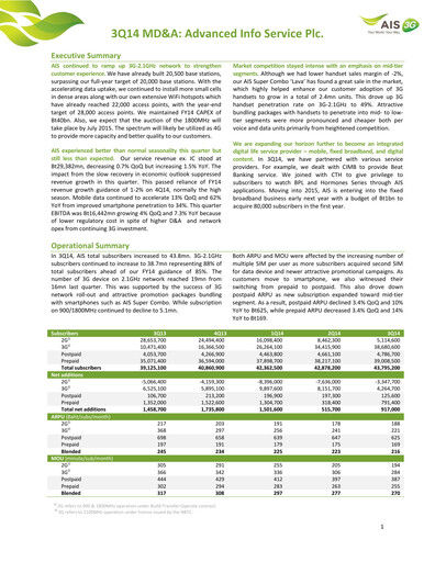 Thumbnail Advanced Info Service (AIS) Quarterly Report 2014-q3