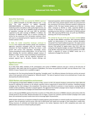 Thumbnail Advanced Info Service (AIS) Quarterly Report 2016-q2