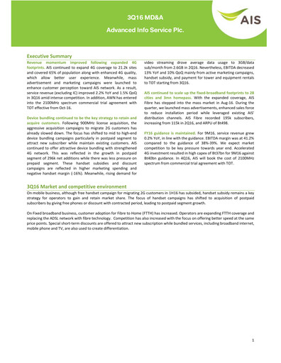 Thumbnail Advanced Info Service (AIS) Quarterly Report 2016-q3