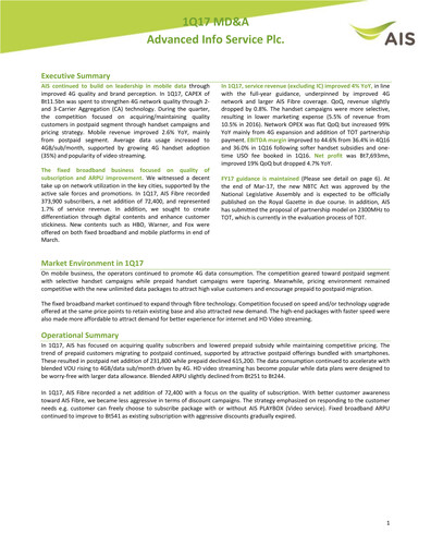 Thumbnail Advanced Info Service (AIS) Quarterly Report 2017-q1