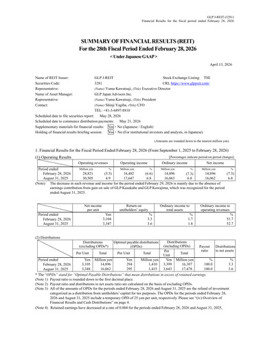 Thumbnail GLP J-REIT Financial Report 2026