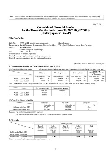 Thumbnail Toho Gas
 Quarterly Report 2025-q1