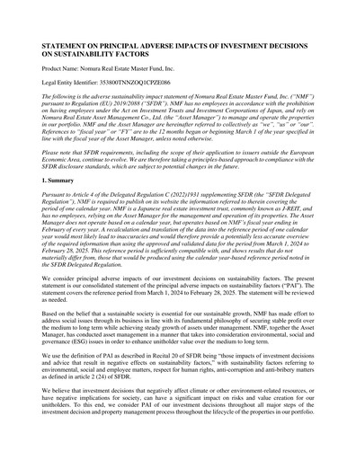 Vorschaubild Nomura Real Estate Master Fund ESG-Bericht 2024