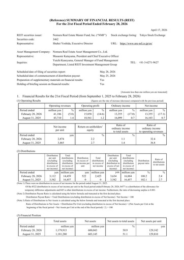 Thumbnail Nomura Real Estate Master Fund Financial Report 2026-h1
