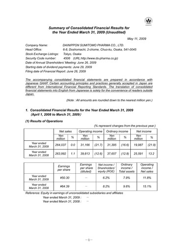 Miniature Sumitomo Pharma
 Bilan financier fy2008