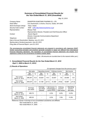 Miniature Sumitomo Pharma
 Bilan financier fy2009