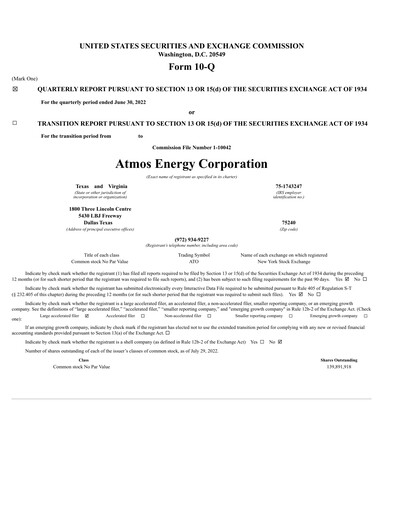 Thumbnail Atmos Energy Quarterly Report 2022-q3