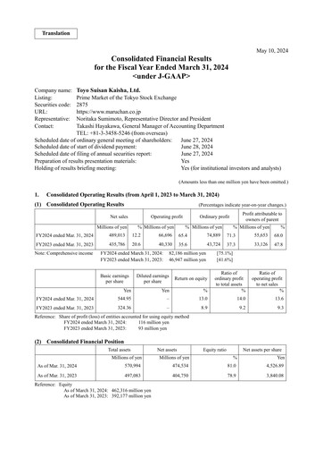 Thumbnail Toyo Suisan Financial Statement fy2024