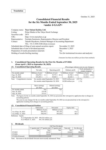 Miniature Toyo Suisan Rapport semestriel 2026-h1